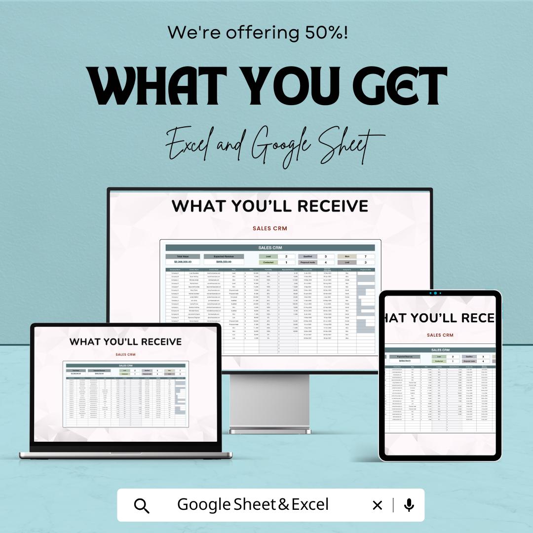 Sales CRM Template | Customer Relationship Manager | Sales Pipeline Tracker | Lead Management Spreadsheet | Excel & Google Sheets