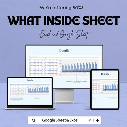 IT Financial Budget vs Actual Analysis Template | IT Budget Spreadsheet | Monthly Variance Report | Excel & Google Sheets Dashboard