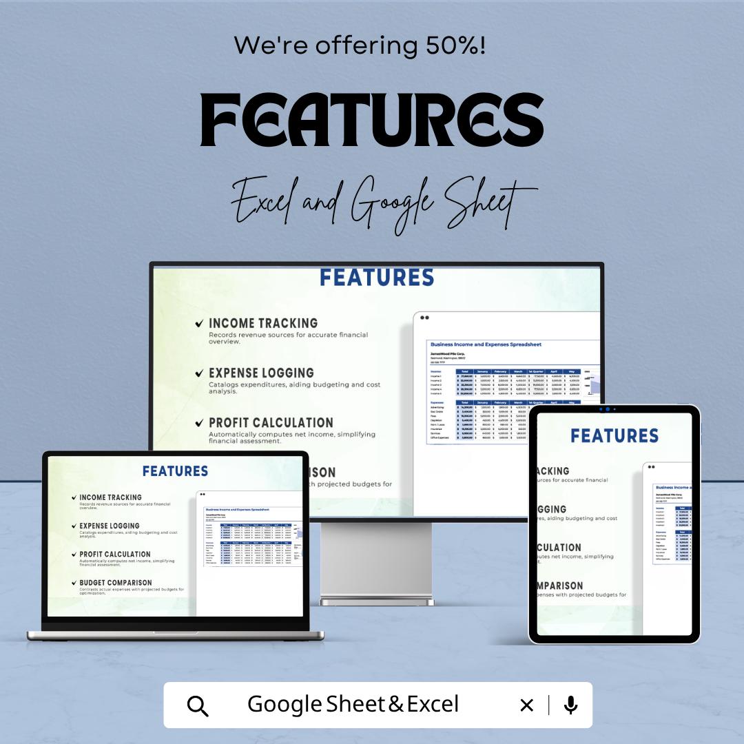 Small Business Income and Expenses Spreadsheet | Profit Loss Tracker Template | Business Budget Planner | Expense and Revenue Log