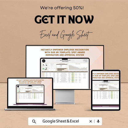 Spot Award Nomination and Approval System HR Template | Employee Recognition Tracker | Excel & Google Sheets HR Tool