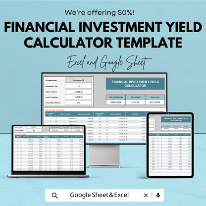 Financial Investment Yield Calculator Template | Investment Return Calculator | Yield Analysis Spreadsheet | Finance Planning Tool