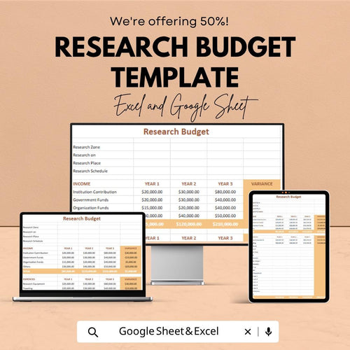 Research Budget Template Excel Google Sheets | Project Budget Planner | Grant Budget Tracker | Academic Budget Spreadsheet | Expense Tracker