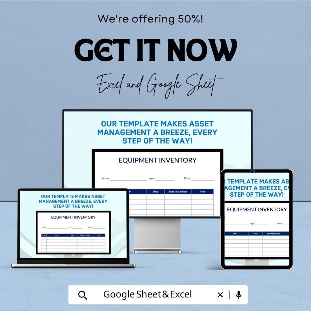 Equipment Inventory Template | Asset Tracking Spreadsheet | Excel & Google Sheets Inventory Log | Small Business Equipment Tracker