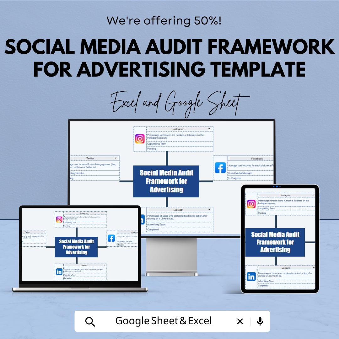 Social Media Audit Template | Marketing Audit Framework | Advertising Strategy Planner | Excel & Google Sheets | Social Media Analysis Tool