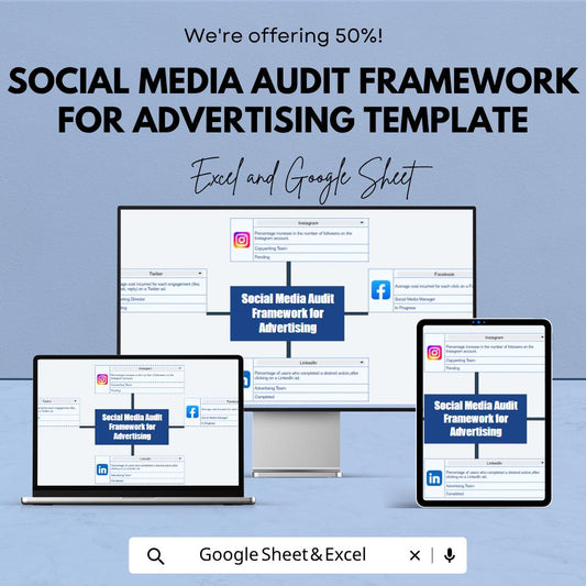 Social Media Audit Template | Marketing Audit Framework | Advertising Strategy Planner | Excel & Google Sheets | Social Media Analysis Tool