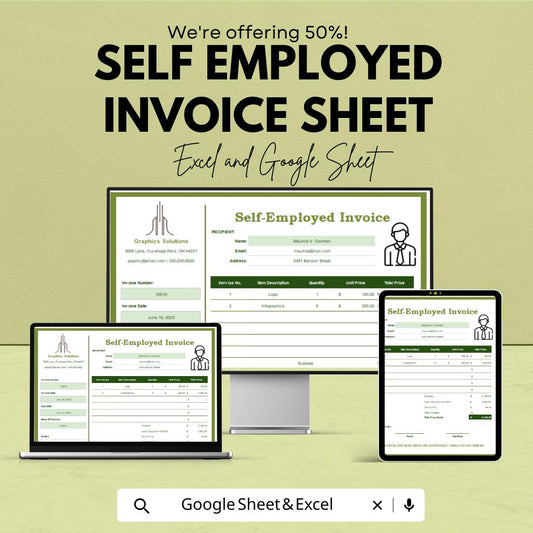 Self Employed Invoice Template | Freelance Billing Sheet | Google Sheets and Excel | Printable & Editable | Instant Download