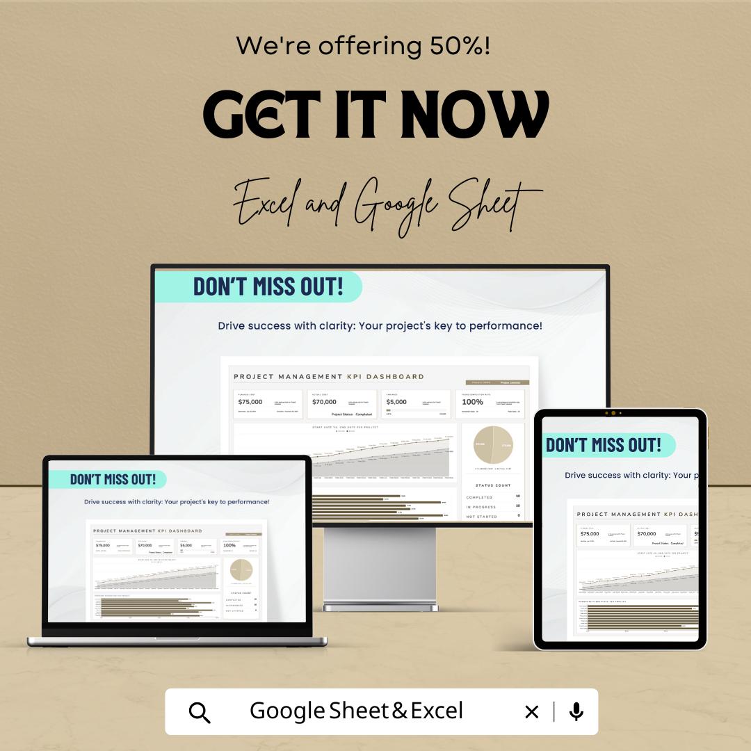 Project Management KPI Dashboard Template | Performance Dashboard | Project Metrics and KPI Reporting Template