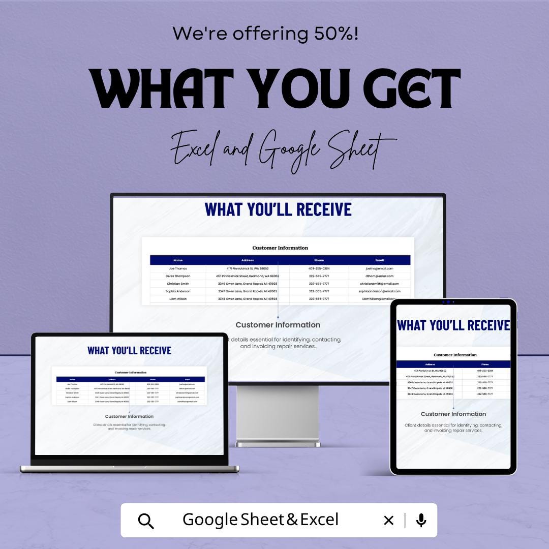 Appliance Repair Estimate Template | Repair Estimate Spreadsheet | Service Invoice Template | Repair Cost Estimate Sheet