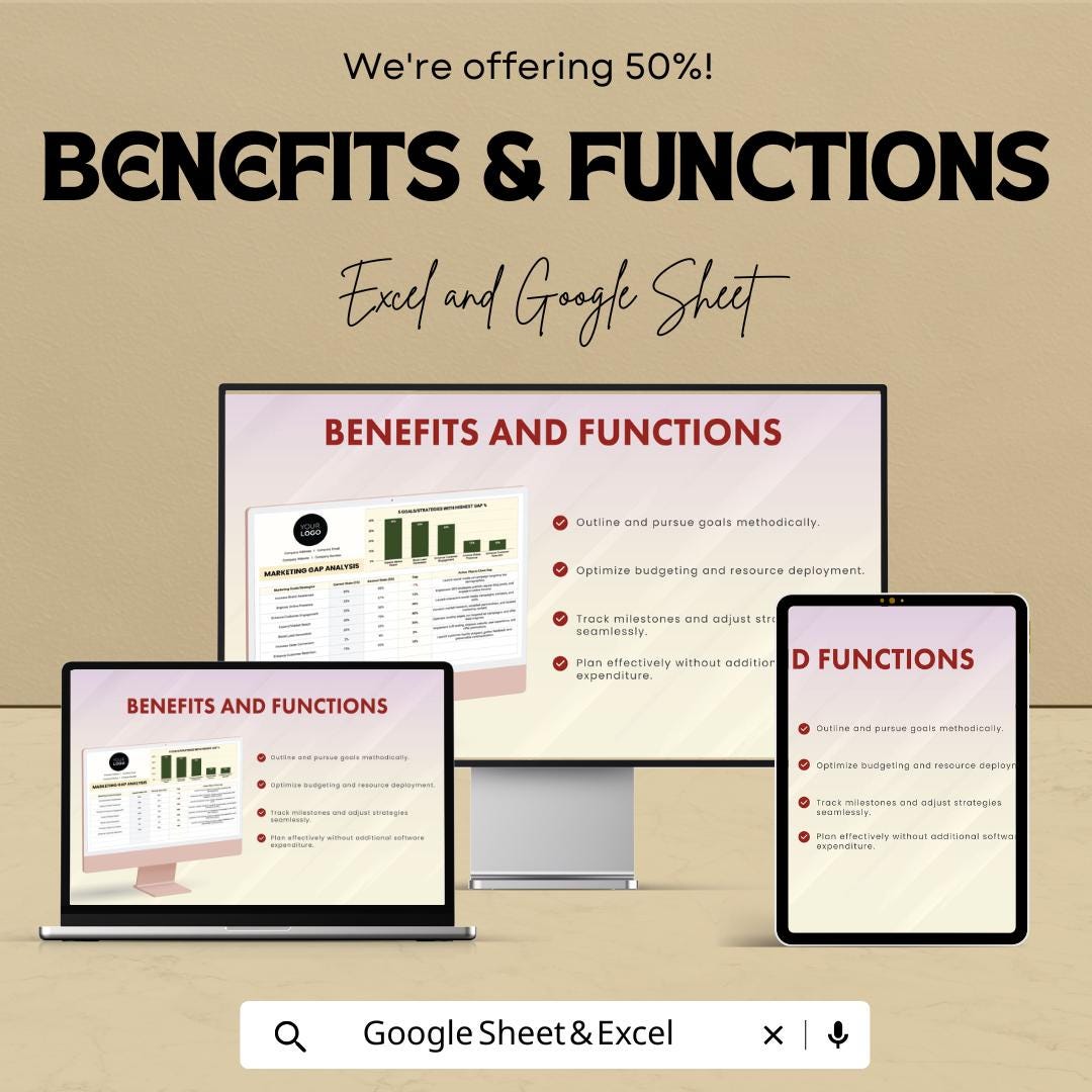 Marketing Gap Analysis Template | Excel & Google Sheets Business Strategy Tool | Marketing Performance Tracker | Goal Planning Dashboard