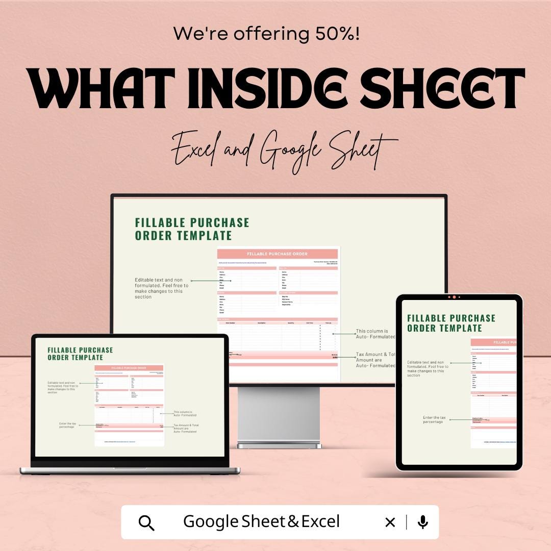 Purchase Order Quotation Sheet | Excel & Google Sheets | Editable PO Template | Procurement Tracker | Printable Business Form