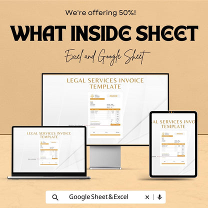 Legal Services Invoice Sheet | Google Sheet Template for Law Firms | Customizable Invoice Template | Legal Billing and Invoice Tracker |