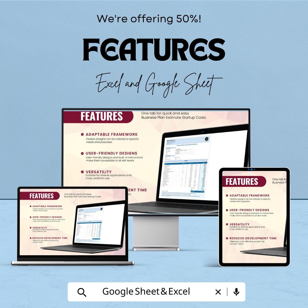 Business Plan Estimate Start-up Costs Template | Google Sheets & Excel Business Planner | Start-up Cost sheet | Financial Budget Template
