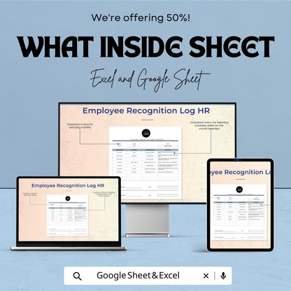 Employee Recognition Log HR Template, Excel & Google Sheets, Staff Appreciation Tracker, Employee Awards Log, HR Performance Spreadsheet
