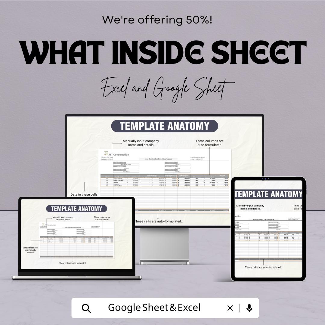 Construction Schedule of Values Template | Contractor Budget Spreadsheet | Project Cost Tracker | Construction Budget Sheet