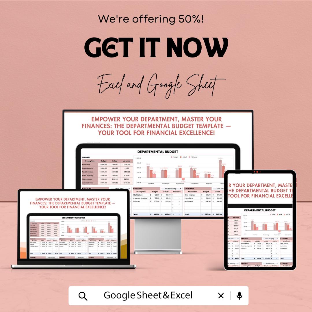Departmental Budget Template | Excel and Google Sheets Expense Tracker | Business Budget Planner | Financial Management Spreadsheet |