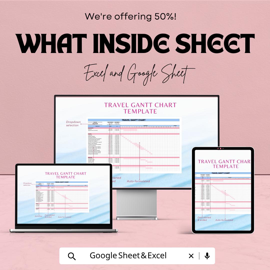 Travel Gantt Chart Template | Travel Planner Spreadsheet | Trip Itinerary Planner | Excel & Google Sheets | Vacation Planning Timeline