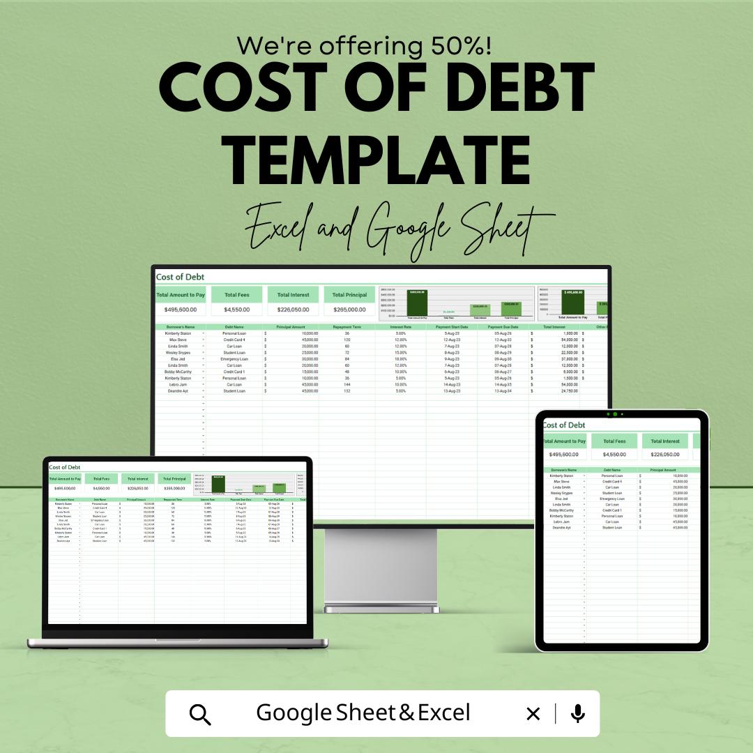 Cost of Debt Template | Debt Calculator Spreadsheet | Financial Analysis Tool | Cost of Borrowing Tracker | Finance Template