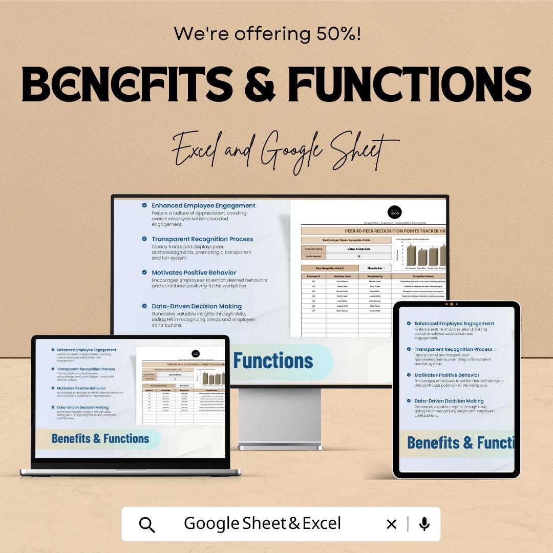 Peer-to-Peer Recognition Points Tracker HR Sheet | Excel & Google Sheets Template | Employee Recognition Tracker