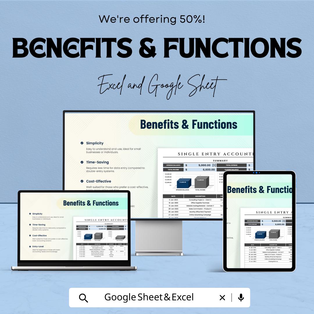 Single Entry Accounting Template | Simple Bookkeeping Spreadsheet | Income Expense Tracker | Small Business Accounting Sheet