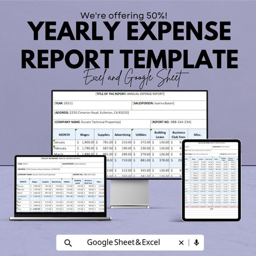 Yearly Expense Report Template | Annual Budget Tracker | Financial Report Template | Income & Spending Planner