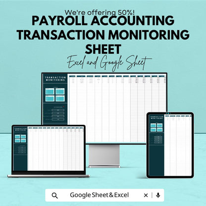 Payroll Accounting Transaction Monitoring Sheet | Payroll Transaction Tracker | Payroll Expense Log | Payroll Audit Tracking Sheet
