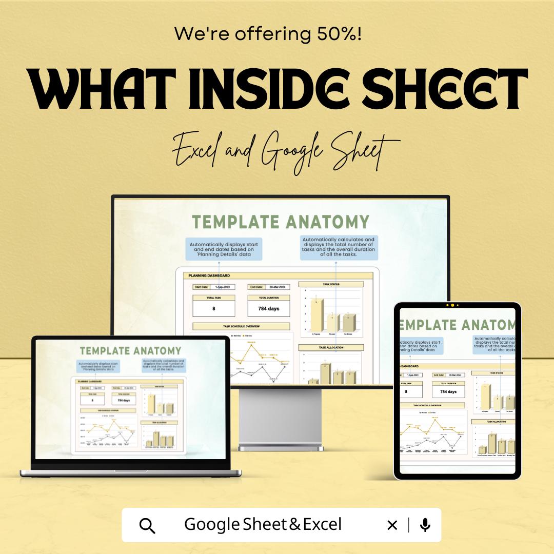 Planning Timeline Sheet | Project Dashboard Template | Task Tracker & Schedule | Visual Gantt Style Planner | Instant Download