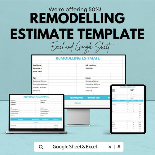 Remodeling Estimate Template | Contractor Bid Sheet | Construction Cost Estimate | Home Renovation Quote | Editable Estimate Form