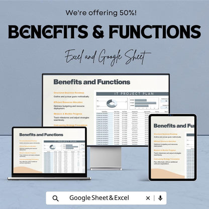 IT Project Plan Template | Project Management Planner | IT Project Tracker | Task Timeline Spreadsheet | Business Planning Tool