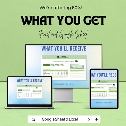 Household Expense Budget Sheet | Excel & Google Sheets | Budget Planner Template | Monthly Expense Tracker | Household Finance Management