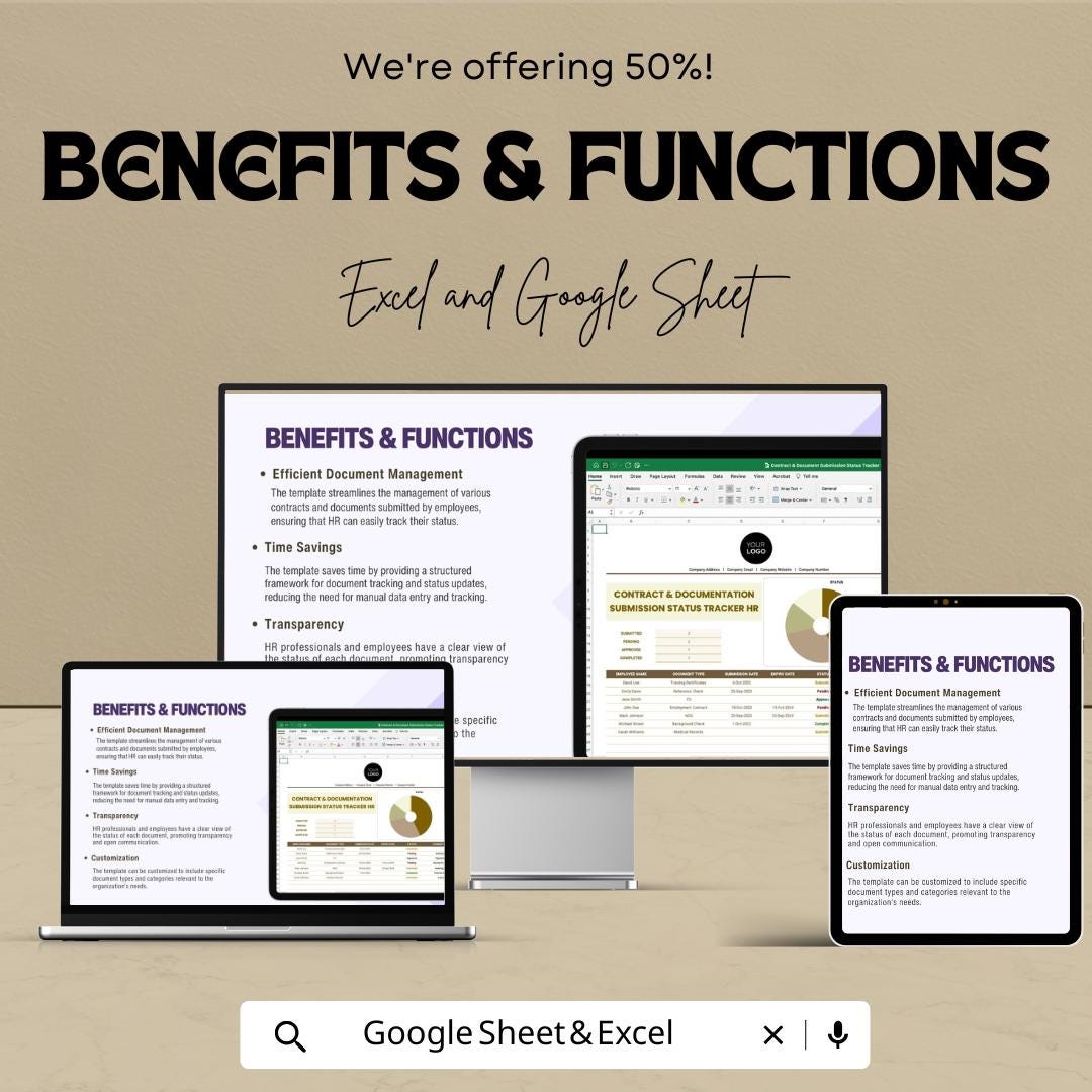 Contract & Document Submission Status Tracker HR Template | Excel and Google Sheets | HR Document Tracking System