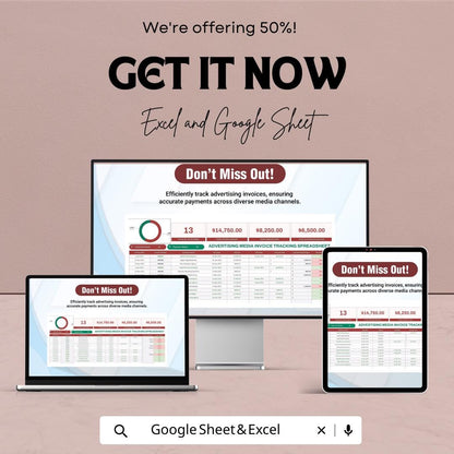 Advertising Media Invoice Tracking Spreadsheet Template  | Ad Invoice Tracker | Media Spend Dashboard | Marketing Payment Tracker