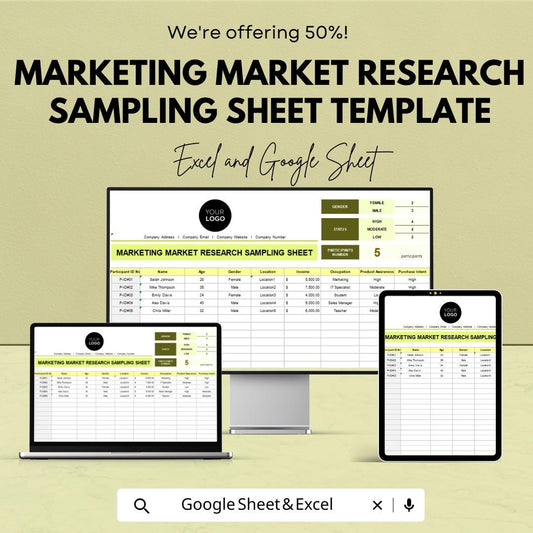 Marketing Market Research Sampling Sheet Template | Data Collection Template | Market Research Tracker | Participant Sampling Form