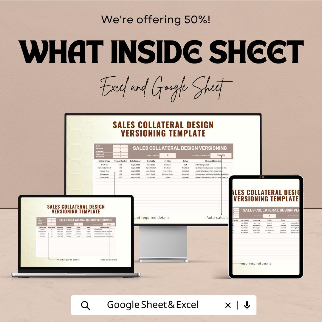 Sales Collateral Design Versioning Template | Excel & Google Sheets | Marketing Version Control Tracker | Creative Asset Management