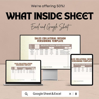 Sales Collateral Design Versioning Template | Excel & Google Sheets | Marketing Version Control Tracker | Creative Asset Management