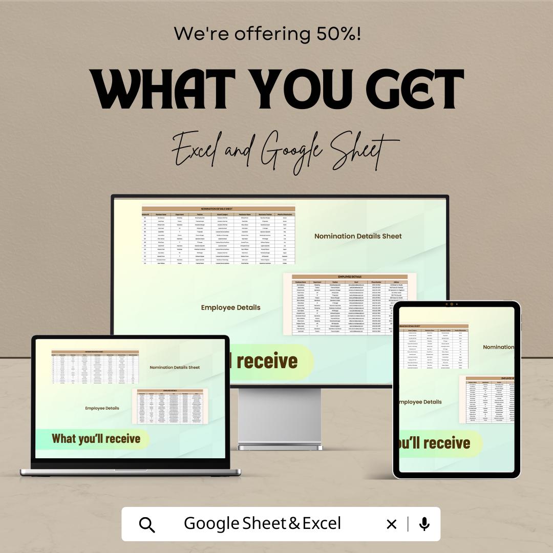 Annual Awards Nomination and Scoring System HR Template | Employee Recognition Program | Excel and Google Sheets Award Tracker