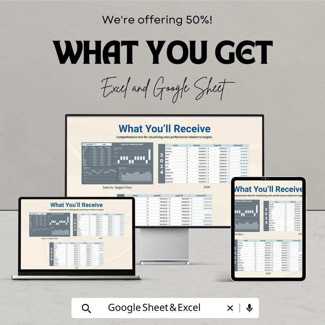 Sales vs. Targets Chart Template for Excel & Google Sheets - Track Sales Performance Easily