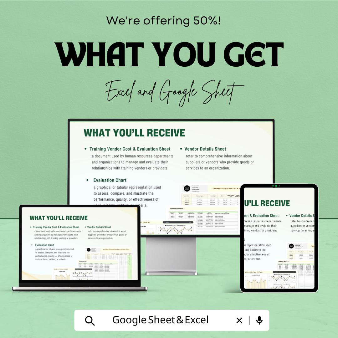 Training Vendor Cost & Evaluation Sheet HR Template | Excel and Google Sheets | Training Budget and Vendor Review Tracker