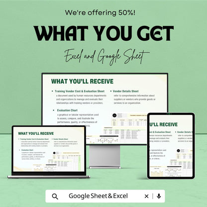 Training Vendor Cost & Evaluation Sheet HR Template | Excel and Google Sheets | Training Budget and Vendor Review Tracker