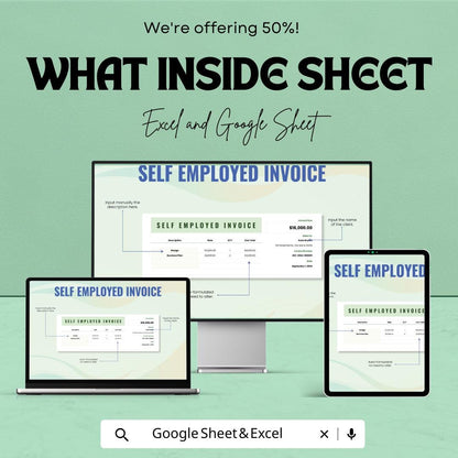 Self Employed Invoice Template | Business Invoice for Freelancers | Editable Billing Spreadsheet | Digital Invoice Template