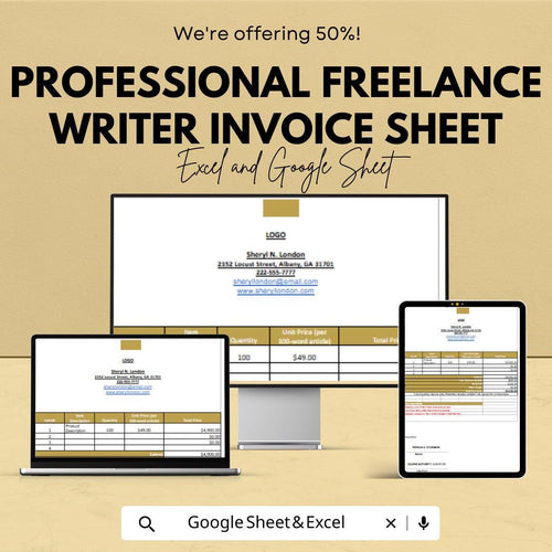 Freelance Writer Invoice Template | Editable Google Sheets & Excel | Professional Billing Sheet | Writing Invoice | Instant Download
