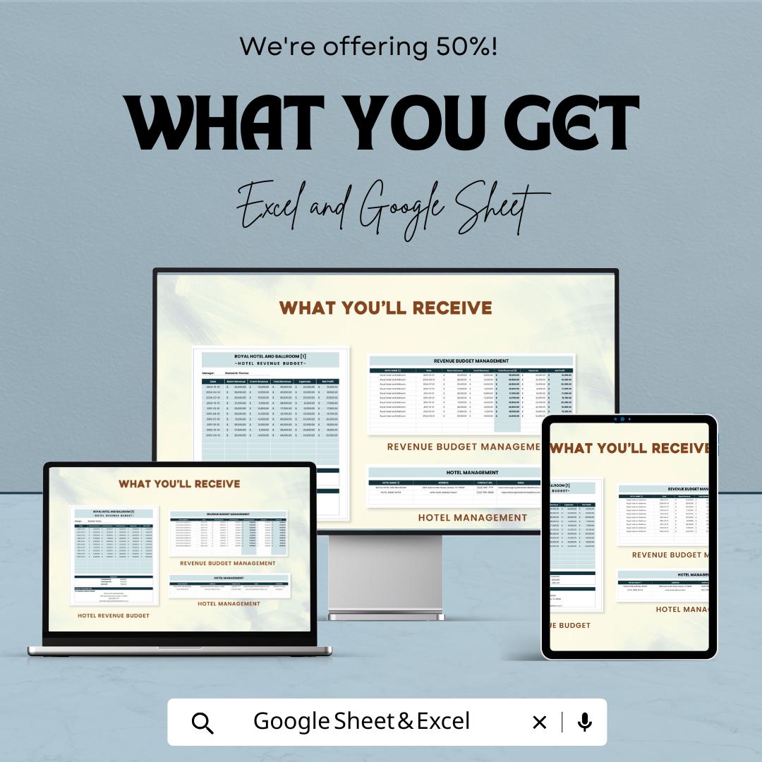 Hotel Revenue Budget Sheet – Excel & Google Sheets – Efficient Financial Planning for Hotels – 50% OFF