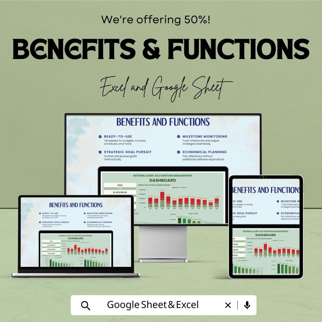 Internal Audit Accounting Management Dashboard Template | Audit Reporting Dashboard | Budget vs Actual Tracker | Financial Dashboard