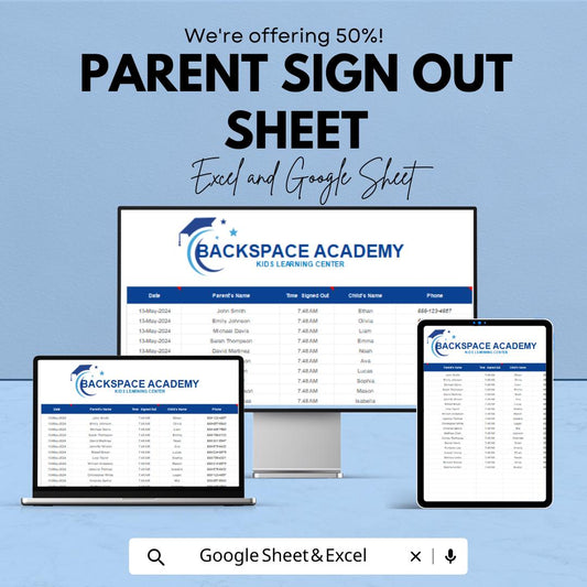 Parent Sign Out Sheet – Excel and Google Sheet Template | Track Parent Pickups & Child Sign Outs | 50% Off