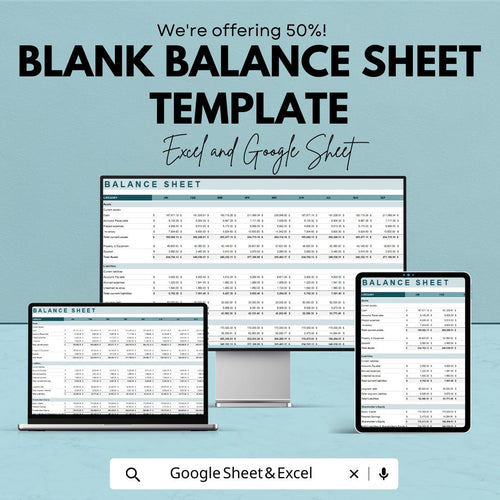 Blank Balance Sheet Template | Financial Statement Spreadsheet | Business Accounting Template | Editable Finance Sheet