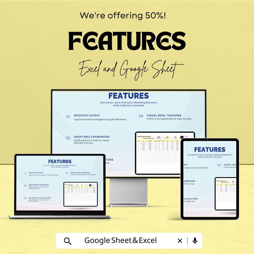 Marketing Research Data Collection Sheet | Google Sheets Template | Track Participants, Data, and Results | Easy Data Entry and Analysis
