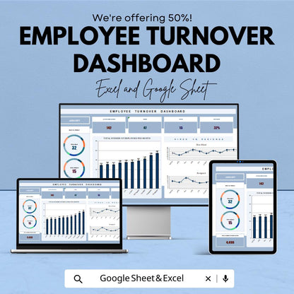 Employee Turnover Dashboard | Google Sheet for HR Analytics | Track Employee Retention & Metrics | Real-Time Employee Data Analysis |