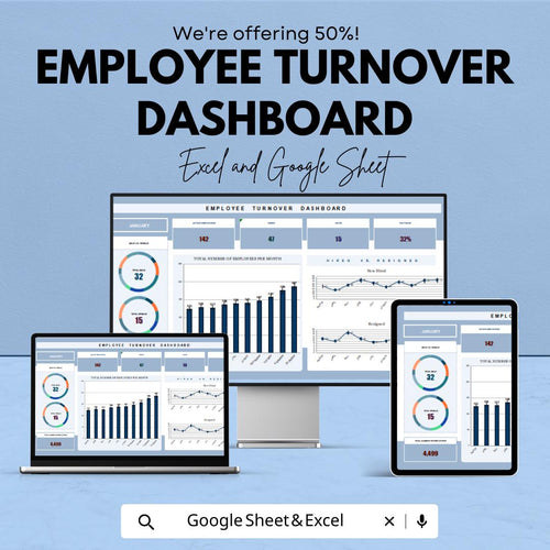 Employee Turnover Dashboard | Google Sheet for HR Analytics | Track Employee Retention & Metrics | Real-Time Employee Data Analysis |