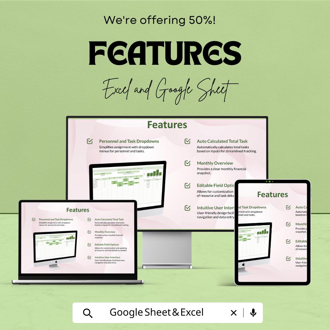 Resource Management Sheet | Project Resource Planner | Excel & Google Sheets Template | Task and Personnel Allocation Tool