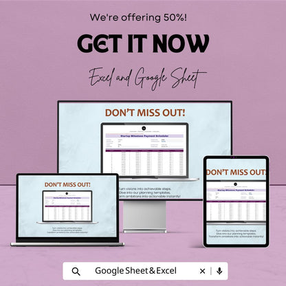 Startup Milestone Payment Scheduler Template | Startup Payment Tracker | Milestone Budget Planner | Business Payment Schedule