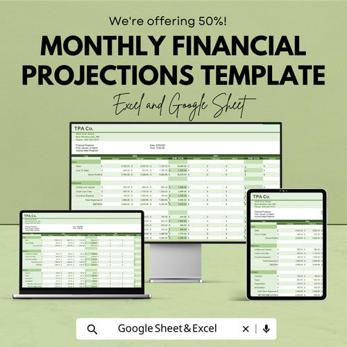 Monthly Financial Projections Template | Income and Expense Forecast | Profit and Loss Statement | Cash Flow Planner